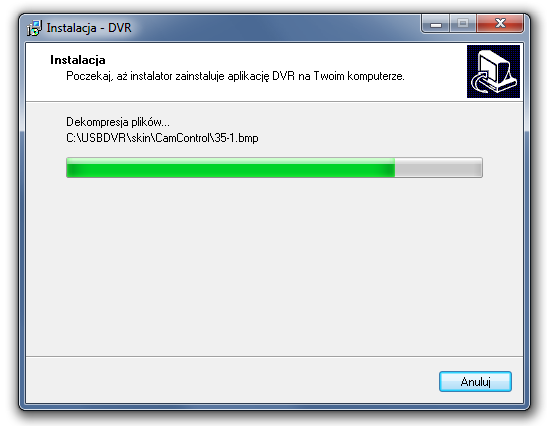 Domyślnie oprogramowanie zostanie zainstalowane w katalogu systemowym Program Files, w podkatalogu USBDVR.