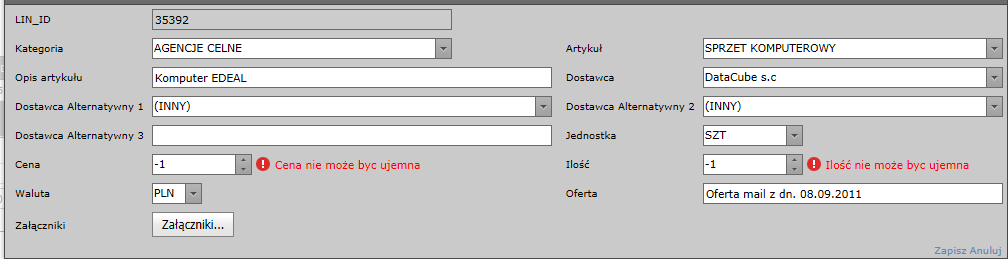 Weryfikacja danych: - Brakujące pola - Nowi dostawcy Weryfikacja wszystkich niezbędnych danych