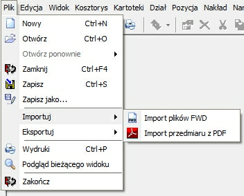 Wydruki, import oraz eksport 5.3 63 Import przedmiarów z plików.