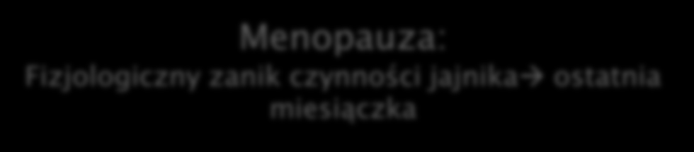 7,000,000 Menopauza: Fizjologiczny zanik czynności jajnika ostatnia miesiączka Przyspieszona atrezja pęcherzyków: P O R Ó D Aberracje chromosomu X,galaktozemia, zapalenie, przyczyny jatrogenne wtórny