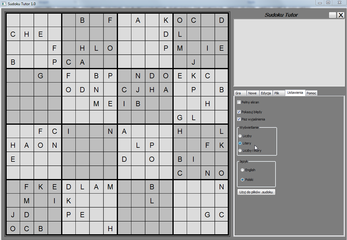 Rysunek 19 Wartości sudoku wyświetlone jako liczby