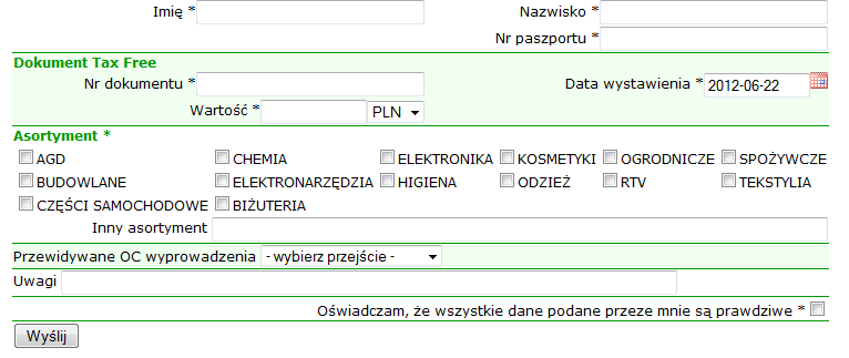 Formularz zgłoszenia Sprzedawcy Izba Celna w Białymstoku ul.