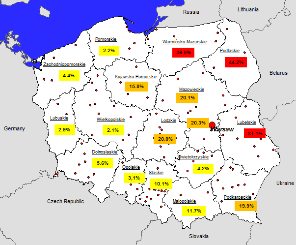 Non-domestic Incidence by Voivodship Q2 2012 Q3 2012 Q4 2012 Q2 2013 Q3 2013 WARSAW 21,9% 24,7% 20,6% 24,2% 20,3% Voivodships DOLNOSLASKIE 3,9% 5,5% 4,3% 7,9% 5,6% KUJAWSKO-POMORSKIE 10,9% 7,2% 7,0%