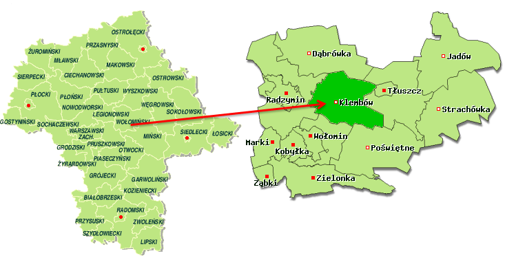 Gmina wiejska Klembów graniczy z gminami powiatu wołomińskiego, do których należą: od zachodu gmina Radzymin, od południa gmina Poświętne i gmina Wołomin, od północy gmina Dąbrówka, od wschodu gmina