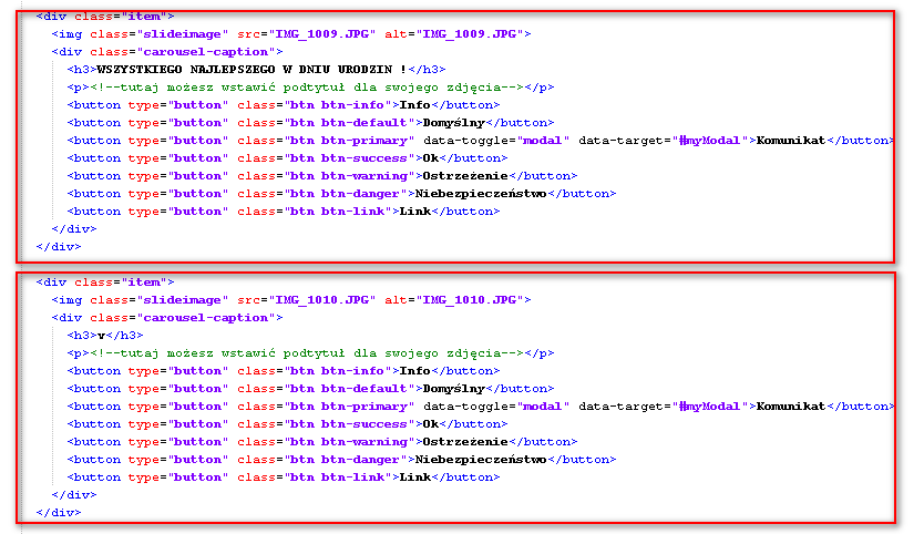 Zmiana kolejności zdjęć Zdjęcia będą pokazywały się w pokazie slajdów w kolejności, w jakiej zostały umieszczone pliku index.html.