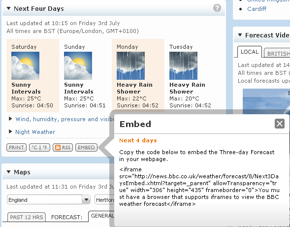 Przykłady: Ten na stronie BBC Weather został