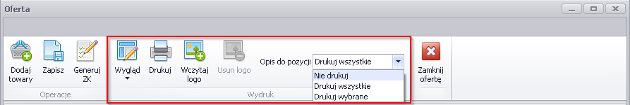 4. Ustawienia W ustawieniach programu możemy umieścić własny logotyp oraz wybrać jeden z licznych wzorców kolorystycznych oferty, a także określić czy w wydruku oferty mają wyświetlać się szczegółowe