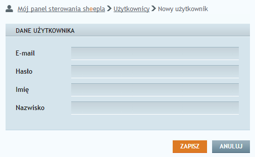 Krok 2 Następnie należy podać adres e-mail, hasło oraz imię i nazwisko nowego użytkownika. Rys. 29 Dodawanie nowego użytkownika Krok 3 Na koniec klikamy bazy.