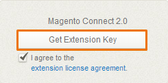 Krok 3 W formularzu wybieramy opcję Magento Connect 2.0. Dokonujemy akceptacji umowy licencyjnej i klikamy Get Extension Key. Kopiujemy wygenerowany klucz. Rys.