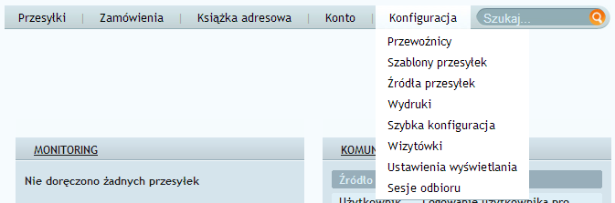 W menu w zakładce Konfiguracja, dostępne są dodatkowe opcje: Wydruki, Wizytówki, Ustawienia wyświetlania, Sesje odbioru. Rys. 4 Zakładka Konfiguracja w menu 3.