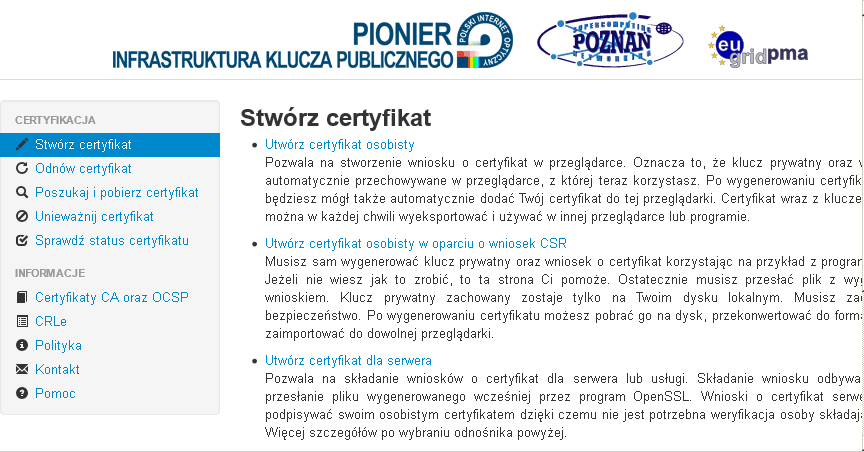 Polish Grid CA Użytkownik usługi