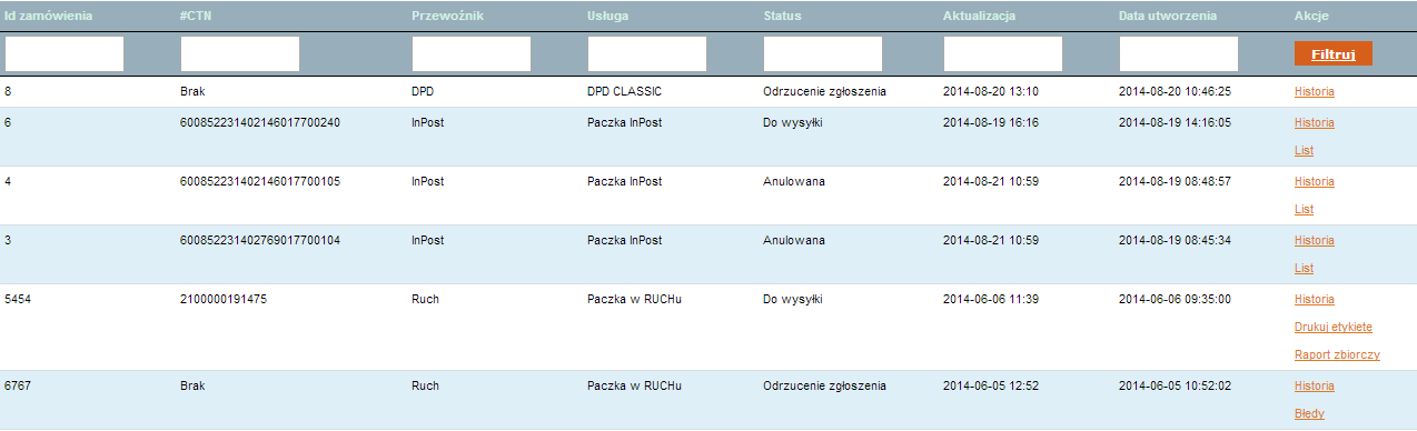 14.6 Zarządzanie tabelą z przesyłkami z panelu administracyjnego sklepu OpenCart Tabela przesyłek to element panelu OpenCart, który umożliwia podgląd wszystkich przesyłek tworzonych na podstawie