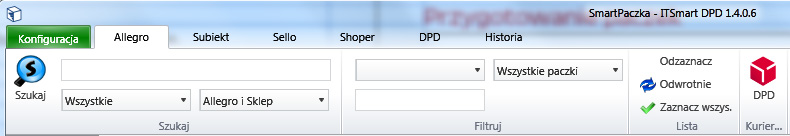 3. Przesyłki Przygotowanie paczek Aby przygotować dokumenty przewozowe wykonaj następujące kroki: przejdź do modułu ze źródłem danych Allegro, Subiekt, Sello lub Shoper; wybierz zakres dat, a