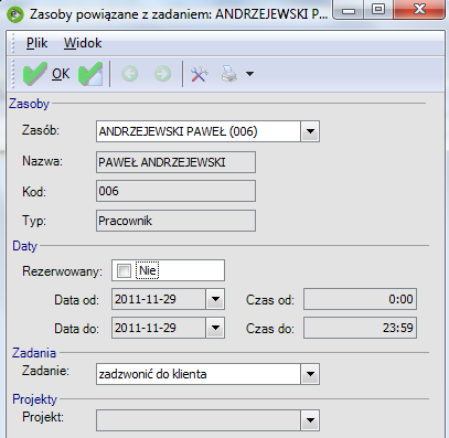 Rodzaj dokumentu- wybranie opcji Dokument handlowy uaktywnia dodatkową zakładkę na formularza zadania (Pozycje), która umożliwia edytowanie pozycji dokumentu połączonego z aktywnością.