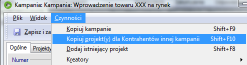od tego, w jaki sposób zostanie wykonane kopiowanie kampanii, zawsze pojawia się okienko z pytaniem, czy kopiować również projekty oraz zadania z nim powiązane.