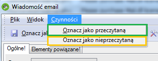 Zakładka prawa Lista wiadomości odebranych może być filtrowana według daty i okresu czasu, z uwzględnieniem konta pocztowego, z którego pobierane są wiadomości oraz za pomocą filtra kontrahent.
