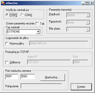 Logowanie do pliku - powoduje stworzenie pliku EtherToRS.txt w katalogu w którym znajduje się program.