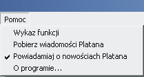 13.10.Menu Pomoc W menu Pomoc możemy skorzystać z okna O programie, gdzie zdobędziemy informację o wersji programu i o numerach kontaktowych z firmą Platan Sp. z o.o. Wybierając polecenie Wykaz funkcji otworzy się okno ze skróconym wykazem funkcji oferowanych przez centralę.