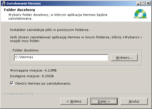 Rozdział I. Instalacja programu Program Hermes dostarczony jest w wersji instalacyjnej. W celu poprawnej instalacji naleŝy wykonać następujące kroki: 1.