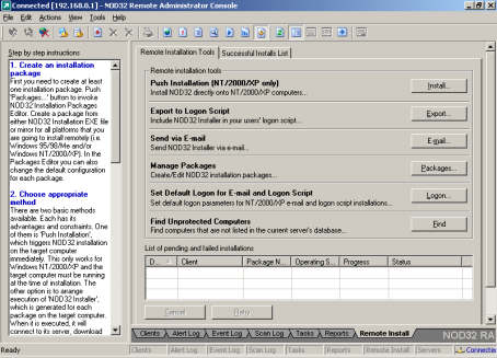 Tworzenie paczki instalacyjnej dla systemów Windows NT/2000/XP Aby utworzyć paczkę instalacyjną dla Windows NT/2000/XP należy otworzyć Zdalną Konsolę - Remote Administrator Console