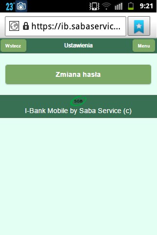 Przedsiębiorstwo Informatyczne SABA SERVICE Sp z oo 74-320 Barlinek; ul Gorzowska 64/4 e-mail:biuro@sabaservicepl Rys339 Menu Ustawień Rys340 Formularz zmiany hasła 361 Zmiana hasła W celu zmiany