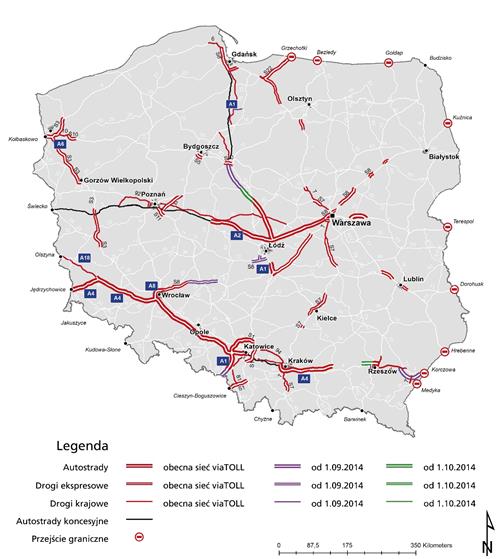 ROZSZERZENIA SIECI DRÓG PŁATNYCH w 2014 łącznie 264 km 2917 km dróg płatnych w całej Polsce: