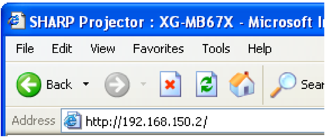 Sterowanie projektorem poprzez sieć LAN Po podłączeniu projektora do sieci wprowadź numer IP projektora w polu Address ( Adres ) w przeglądarce Internet Explorer (wersja 5.