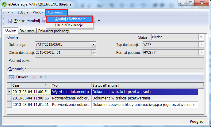 Rysunek 18 Czynność: Anuluj edeklarację 7.