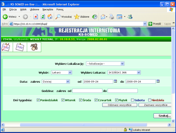 Internetowa Rejestracja Pacjentów Moduł Internetowa Rejestracja Pacjentów dostępny jest, gdy użytkownik wykupił dodatkową licencję na ten moduł.