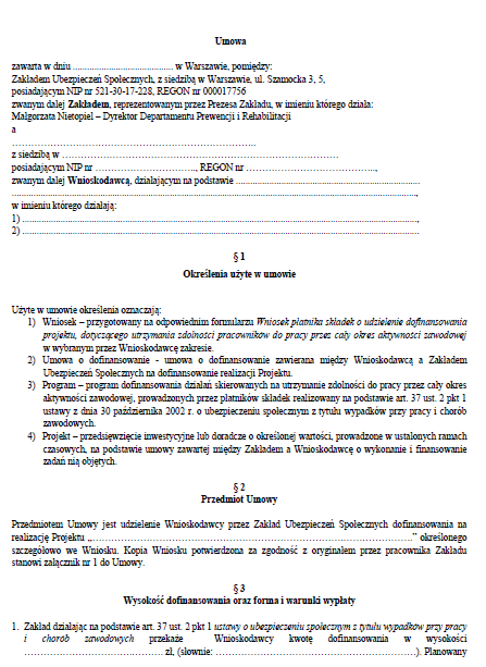 Tryb przyznawania dofinansowania Krok szósty pozytywna ocena końcowa realizacji Projektu podstawą do przekazania przez ZUS II transzy dofinansowania; w ciągu 30 dni od podpisania protokołu