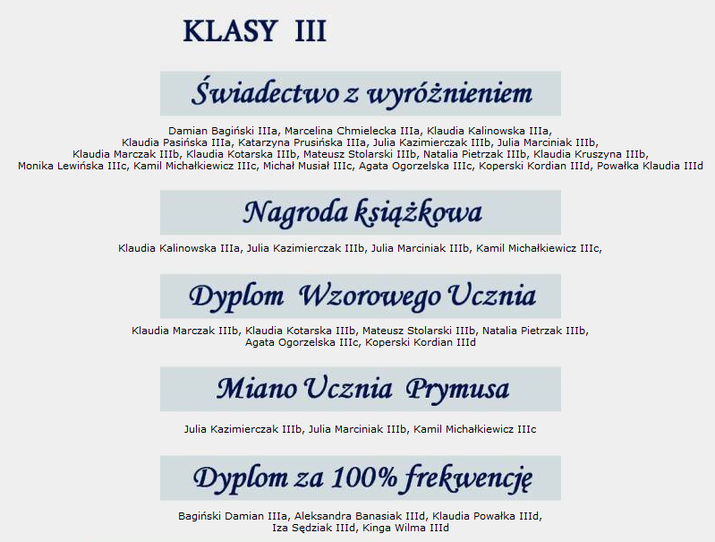 zgodnie z regulaminem wyróżniania i nagradzania uczniów