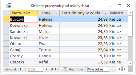 Rys. 5. Wynik kwerendy Oddziały i ich kierownicy 4.