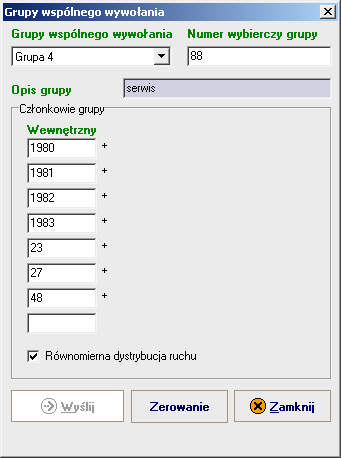 W oknie Uprawnienia abonentów, pola: Dzwoni do grupy są następstwem podziału abonentów centrali na Grupy Abonenckie. W tych polach określamy do jakiej Grupy Abonenckiej dany abonent może zadzwonić.