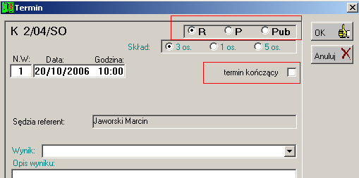 Opis sprawozdania MS-S5 w Wydziale Karnym I instancji Sądu Okręgowego 12 Zarejestrowanie w sprawie Terminu (rys. 21) traktowane jest jako wyznaczenie sprawy.