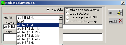 Opis sprawozdania MS-S5 w Wydziale Karnym I instancji Sądu Okręgowego 15 Rys. 26. Okno Strona.