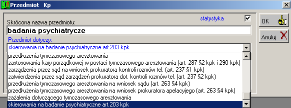 Opis sprawozdania MS-S5 w Wydziale Karnym I instancji Sądu Okręgowego 7 Rys. 13. Okno pozycja Med. W przypadku ugody należy odnotować warunki ugody, które następnie zostaną zliczone w dziale 1.1 f.