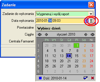 Data wykonania opcja ta określa datę wykonania wybranego zadania. W przypadku zadań powtarzalnych (np.
