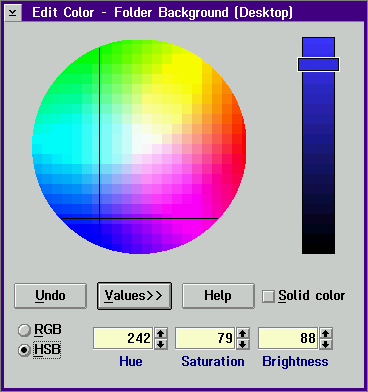 HSB Do opisu barwy światła emitowanego bywa stosowany także system HSB (Hue, Saturation, Brightness), czyli (odcień, nasycenie, jasność).