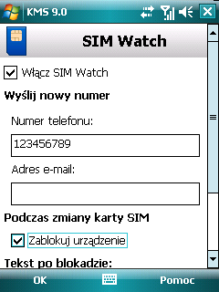 2. Wybierz element SIM Watch. Zostanie otwarte okno SIM Watch. 3. Zaznacz pole Włącz SIM Watch. 4.