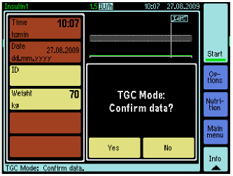 Procedura : SGC -Space Glucose Control 1.Obowiązkowe: - wprowadź masę ciała pacjenta; 1.