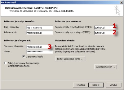 Rys.3. Ustawienia internetowej poczty e-mail (POP3).
