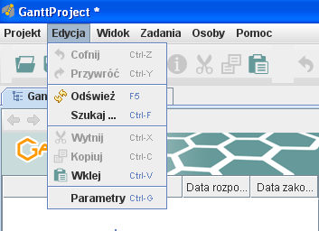 Pozostałe przyciski Nazwa przycisku Nowy Otwórz Ostatnie projekty Zapisz Zapisz jako Importuj Eksportuj Serwer webowy Drukuj Podgląd wydruku Wyjdź Akcja Pozwala na stworzenie nowego projektu