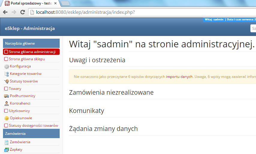 1. Administracja Logowanie do panelu administracyjnego odbywa się poprzez przeglądarkę internetową z podaniem adresu sklepu internetowego plus dopisek /administracja np.: www.