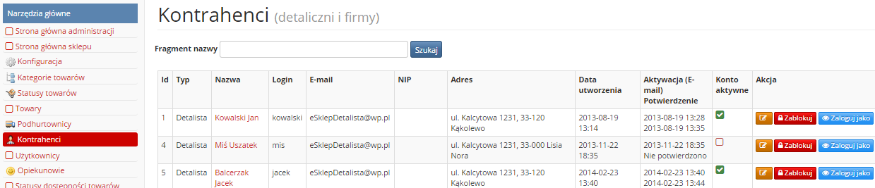 Dodatkowo podajemy login, e-mail, oraz hasło dla głównego użytkownika (administrator) swojego podhurtownika.
