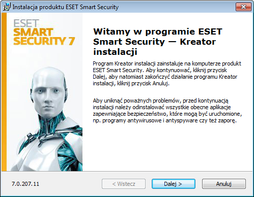 Instalacja Program ESET Smart Security zawiera komponenty, które mogą wchodzić w konflikt z innymi produktami antywirusowymi lub oprogramowaniem zabezpieczającym zainstalowanym na komputerze.