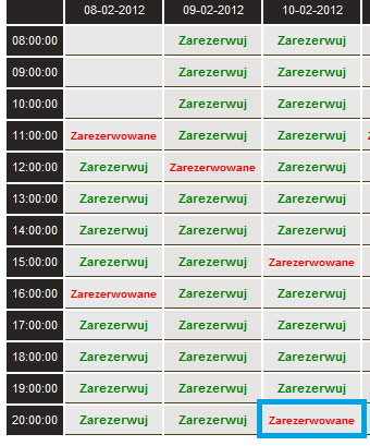 Przykładowa rezerwacja stanowiska Użytkownik może zarezerwować stanowisko na dany dzień i godzinę, poprzez naciśnięcie odnośnika Zarezerwuj w odpowiedniej komórce.