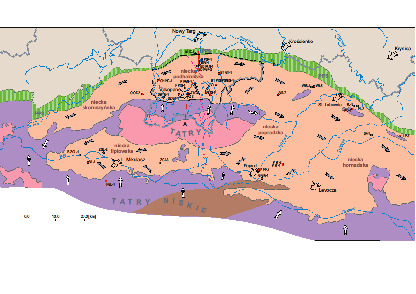 Uproszczona mapa geologiczna niecek