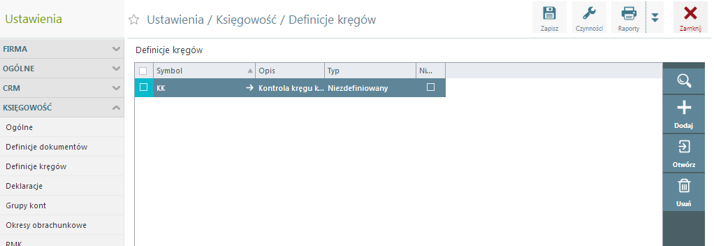 Definicja dokumentu Lista po lewej stronie to lista pól, które mogą być użyte w definicji numeracji. Po prawej stronie znajduje się aktualna definicja.