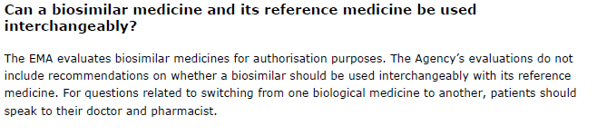 Biosimilars in EU The Perspective of Interchangeability 10 http://www.ema.