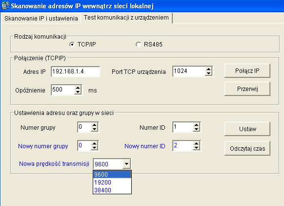 3. Brak komunikacji kontroler komputer w IP Scanner a) Kontroler po resecie powinien mieć adres 192.168.1.2. Komputer powinien posiadać adres z puli 192.168.1.X(x- musi być inny niż adres kontrolera).